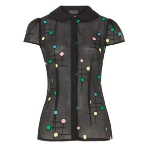 NWOT Voodoo Vixen Black Dotty Textured Semi Sheer Polka Blouse